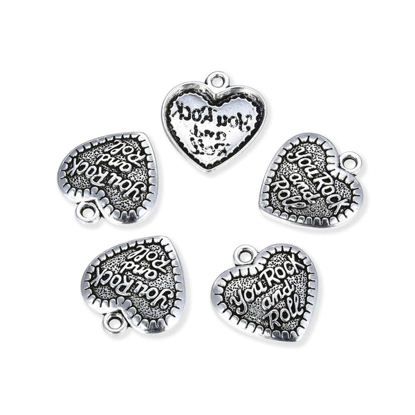 20pcs You Rock Heart Charms, 30.3mm Large One Sided Heart Drop Pendants, Antique Silver, MC-D11