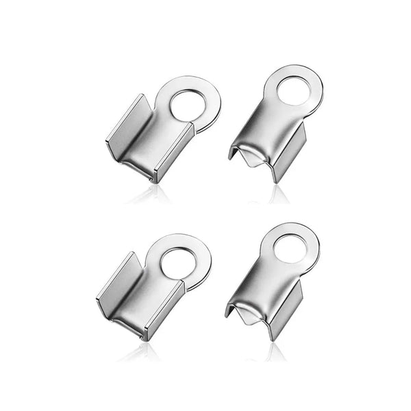 100pcs 304 Stainless Steel Fold Over Cord End Caps, Crimp Tip Terminator Connectors, 9mm