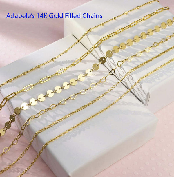 5 Feet 1/20 14K Gold Filled Unfinished Station Cable Chain Link, 1.9mm Beads, Thin Small, Non Tarnish, KG-J1