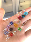 1 Set/12pcs Mixed Clip On Dangle Birthstone Charm Drops, 8mm Cube Crystal Beads, Sterling Silver Plated Clasps, BL5
