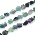 Natural Raw Purple Green Fluorite Crystal Gemstone Beads, Large Drilled Rough Nugget Stone,15 Inch GA-C9