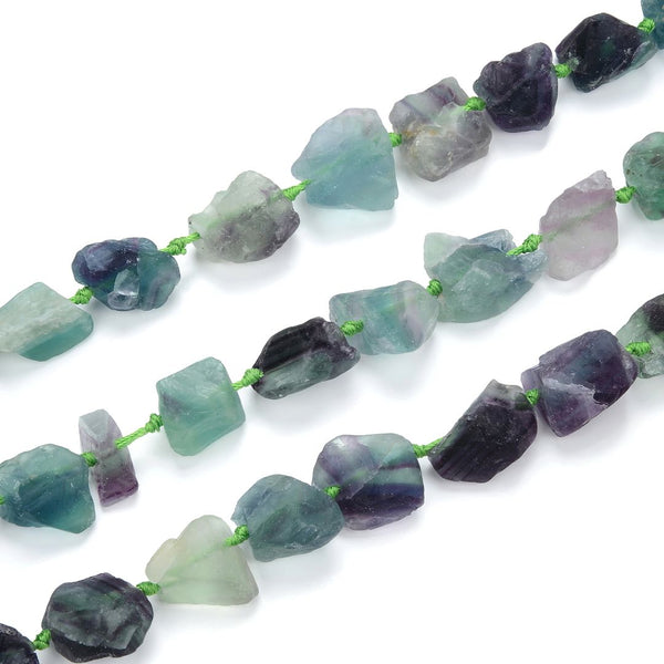 Natural Raw Purple Green Fluorite Crystal Gemstone Beads, Large Drilled Rough Nugget Stone,15 Inch GA-C9
