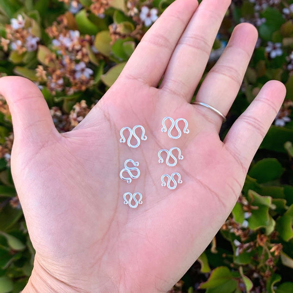 5pcs 925 Sterling Silver M Hook Clasp, Size Selections: 9mm/10mm/12.5mm