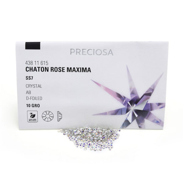 100pcs Genuine Preciosa MAXIMA Chaton Rose Round Flat Back Crystal Rhinestone, Foil Back, Crystal AB, SS7, 2.1-2.3mm, Prm-S72