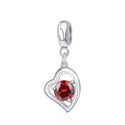 1pc 925 Sterling Silver Love Heart January Birthstone Charm Drop, Red Cubic Zirconia CZ, 26mm (1 inch) Long, Hole ID 4.5mm, EC1-E1