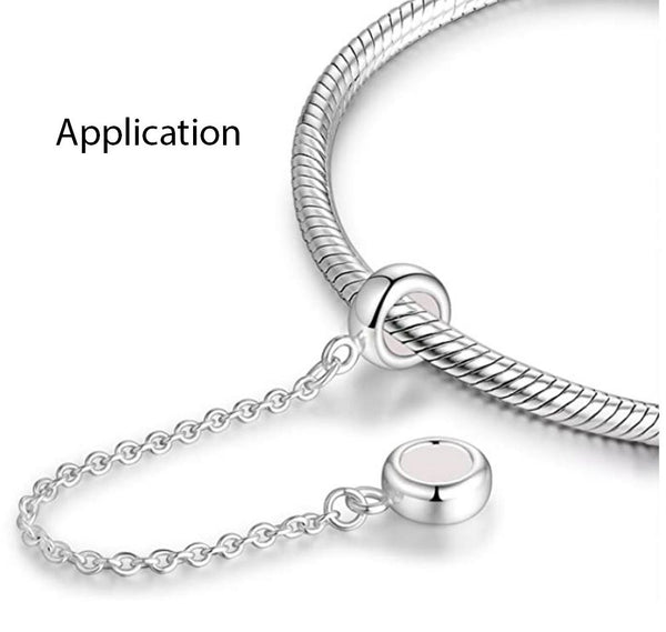 1pc 925 Sterling Silver Safety Chain Lock Clip Rubber Charm Holder Bead Stopper, Compatible with Pandora All Other 3mm Charm Bracelet, EC28-A1