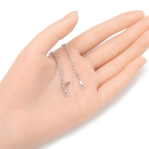 1pc 925 Sterling Silver 2mm Diamond-Cut Figaro Chain Bracelet, Tarnish Resistant White Gold Plated, Length Selections: 7 inch/7.5 inch/8 inch
