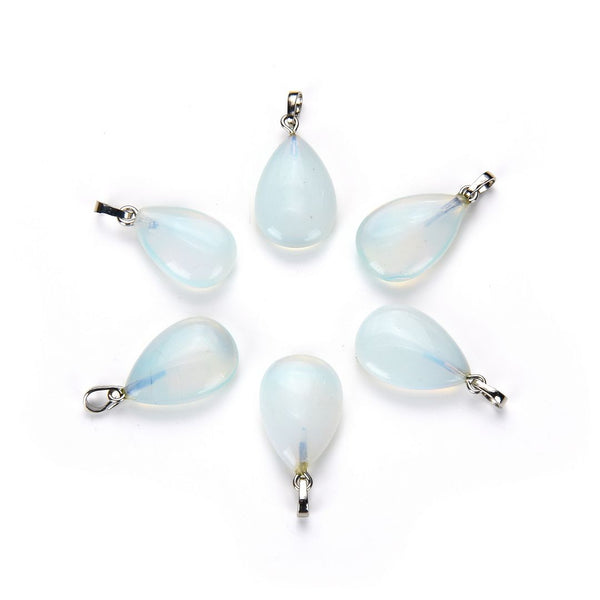 4pcs Synthetic Lab Created White Opal Gemstone Pendants, 20x15mm Teardrop Stone Drops, G2P-T3