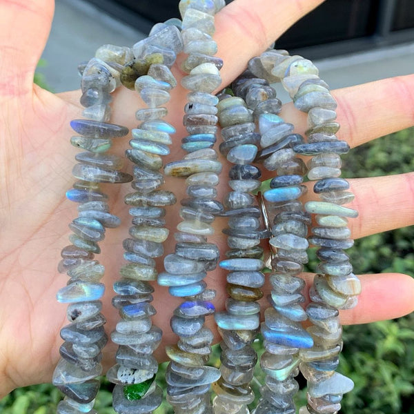 Natural Labradorite Gemstone Flat Coin Chip Beads, Irregular, 7mm-10mm, Hole ID 1mm, 15 Inch/1 Strand, GZ7-5