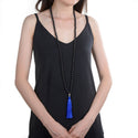 Adabele Premium 108 Mala Bead Blue Tassel Necklace, 8mm Natural Black Lava Rock Gemstone, Tibetan Buddhist Japa Prayer Beaded Jewelry RGN4