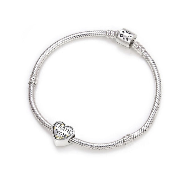 1pc Real 925 Sterling Silver Thank You Gold Love Heart Bead Charm, Compatible with Pandora All Other Charm Bracelet, EC4-B10