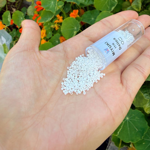7.5g Miyuki Delica 11/0 Seed Beads, Opaque White Luster DB201