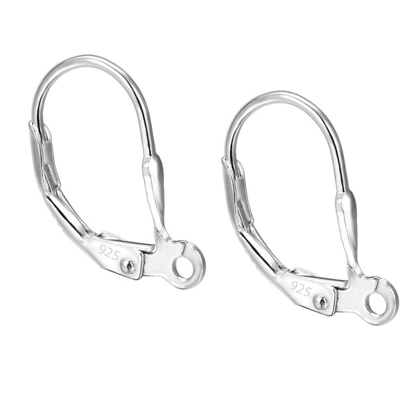 10pcs 925 Sterling Silver Leverback Earring Hooks, Tarnish Resistant Rhodium Plated, Open Ring, 17mm, SS54-3