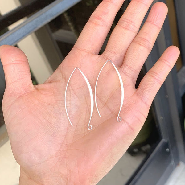 50pcs Flat Marquise Earring Hooks, Sterling Silver Plated Brass, 45mm Long, Wire Gauge Selections: 0.7mm/21 Gauge or 0.9mm/19 Gauge
