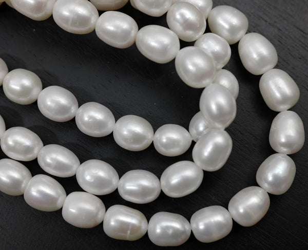 14 Inch Natural A+ Grade Lustrous Teardrop Oval Rice Pearl Beads, White Cultured Freshwater Pearls, 6-7mm, Hole ID 0.7mm, PB2-67