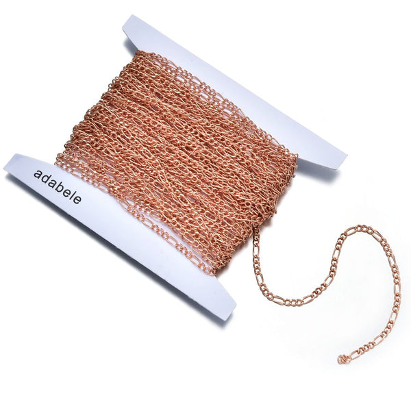 33 Feet Diamond Cut Figaro Copper Chain Link, Bright Coppery, 5.9x2.5mm, CW10-C2