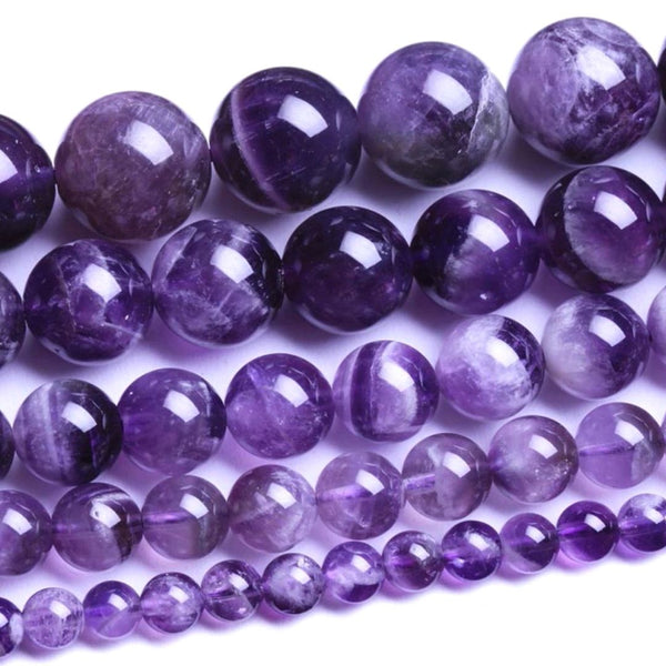 Natural Banded Purple Amethyst Gemstone Round Beads, 15 Inch/1 Strand, Size Selections: 4mm/6mm/8mm/10mm