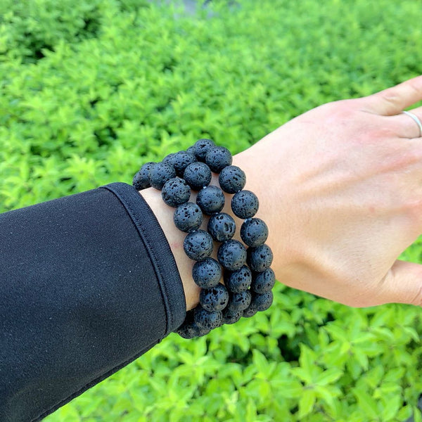 1 Strand Stretch Natural Black Lava Rock Beaded Gemstone Bracelet, 10mm Bead, Length Selections: 7 inch/7.5 inch/8 inch/8.5 inch