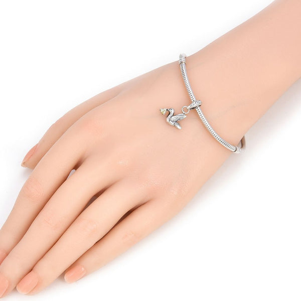 1pc 925 Sterling Silver Bird Charm, Freedom Lover November Birthstone Charm Drop, Yellow Topaz Cubic Zirconia CZ, 20mm Long, Hole ID 4.5mm, EC1-D11