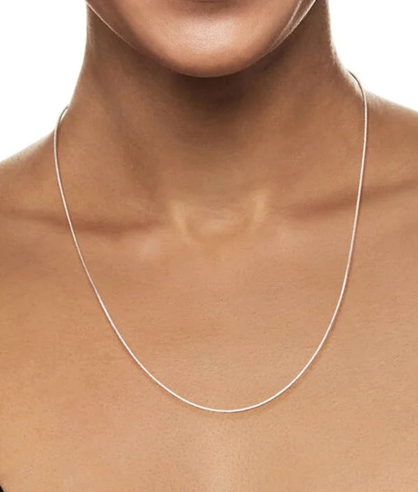 1pc 925 Sterling Silver Snake Chain Necklace, Tarnish Resistant Rhodium Plated, 1mm, Thin Small Strong, Length Selections: 18/20/22/24/26 inch