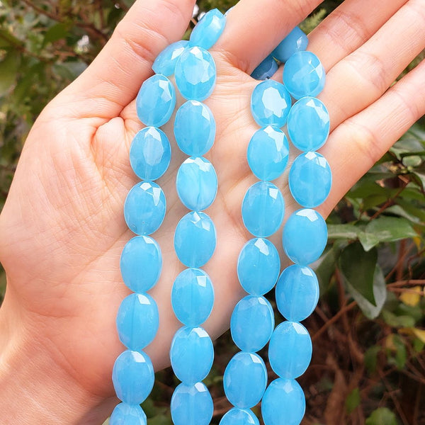 50pcs Creative Club Faceted Flat Oval Crystal Beads, Blue Turquoise Opal, 16x12mm/Large, Hole ID 1.1mm, CCO-31