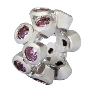 Real 925 Sterling Silver Charm, Octocber Birthstone Spacer Bead, Cubic Zirconia CZ Pink...