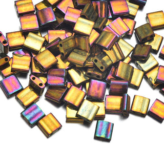 10g Miyuki Full Tila Square Seed Beads 5x5mm, Metallic Rainbow Golden (TL-462)