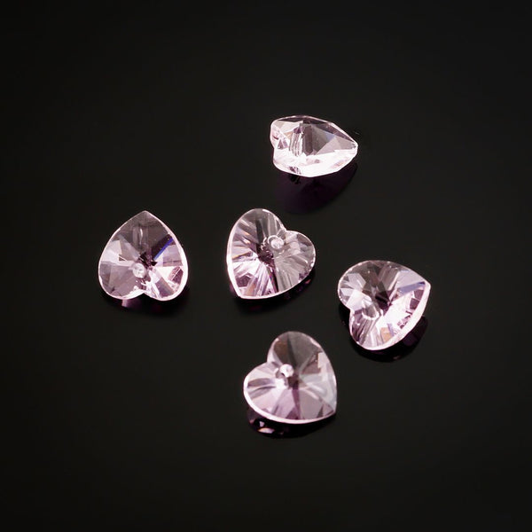 20pcs Top Drilled Valentine Heart Drop Crystal Beads, October Pink Birthstone Beads, 10mm, Hole ID 1mm, BB15-10