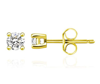 1 pair 18K Yellow Gold Plated Sterling Silver Stud Earrings, 3mm/0.11 Carat Round Cut Cubic Zirconia CZ Diamond, Small Tiny, SSE75-3