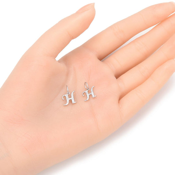 1pc 925 Sterling Silver Letter H Charm, Tarnish Resistant Rhodium Plated, Cubic Zirconia CZ Name Initial Pendant Drop,SSP-C8
