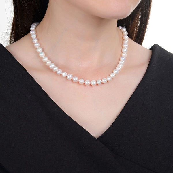Natural Grade A+ Potato Round White Cultured Freshwater Pearl Necklace, 7-8mm Pearl Strand, Length Selections: 16 inch/18 Inch
