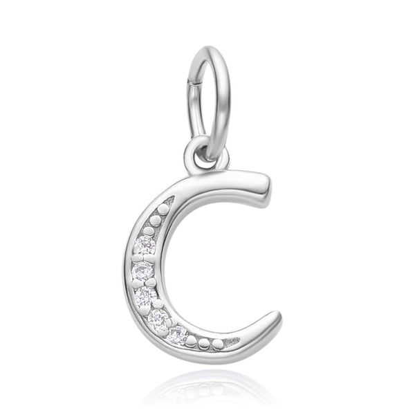 1pc 925 Sterling Silver Letter C Charm, Tarnish Resistant Rhodium Plated, Cubic Zirconia CZ Name Initial Pendant Drop,SSP-C3