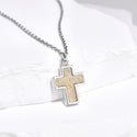 1pc Natural Druzy Crystal Pendant Necklace, Clear AB Cross Drop Small Gemstone Pendant, 18 inch Stainless Steel Surgical Chain, GGP19-5