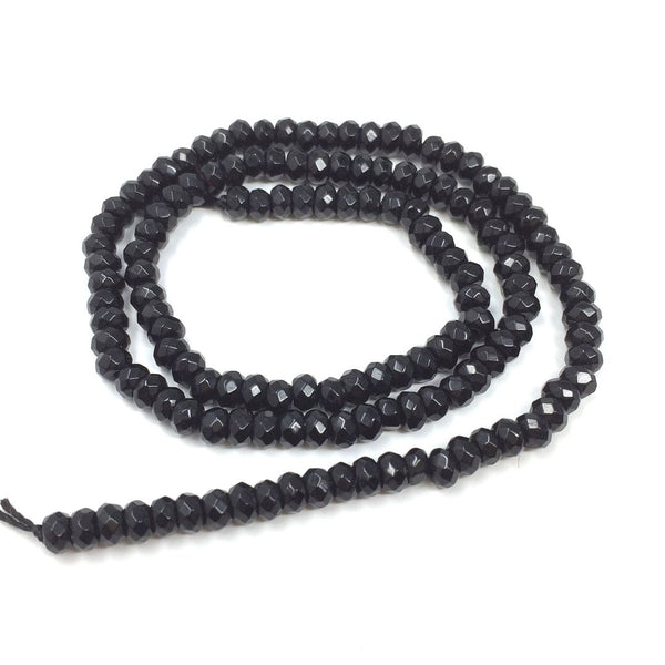 Natural Jet Black Quartz Gemstone Faceted Rondelle Beads, 4x2mm/Small, Hole ID 0.9mm, 14 Inch/1 Strand, GH1R-5