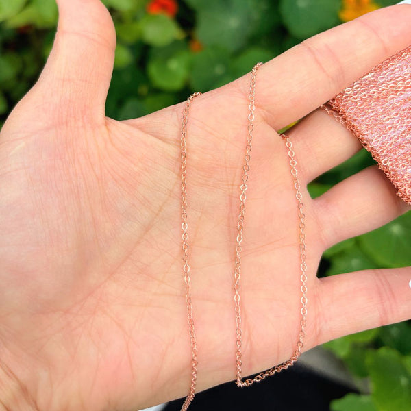 33 Feet Diamond Cut Flat Cable Copper Chain Link, Bright Coppery, 1.5mm Thin Small Dainty, CW10-F2