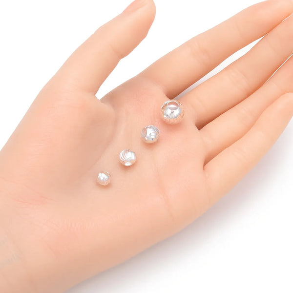 10pcs 925 Sterling Silver Sparkle Large Hole Corrugated Round Beads, Size Selections: 6mm/8mm/10mm