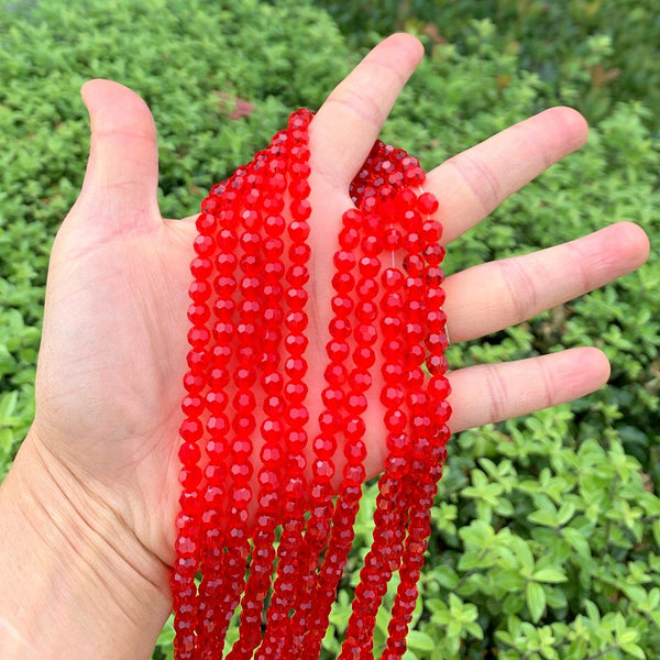 200pcs Creative Club Faceted Round Crystal Glass Beads, Light Siam Red, 6mm (0.24 inch), Hole ID 1mm, CC2R606