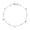 1pc 925 Sterling Silver 2.5mm Bead Station Cable Chain Bracelet with CZ Gemstone Drops, Tarnish Resistant White Gold Plated, Length Selections: 7 inch/7.5 inch