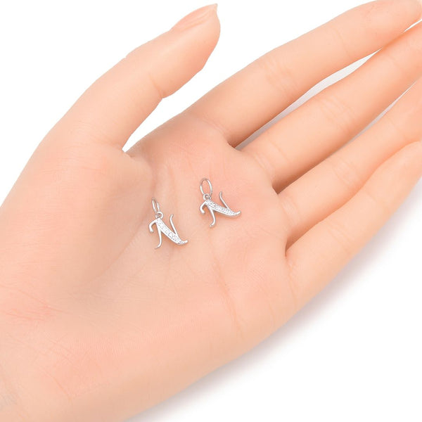 1pc 925 Sterling Silver Letter N Charm, Tarnish Resistant Rhodium Plated, Cubic Zirconia CZ Name Initial Pendant Drop,SSP-C14