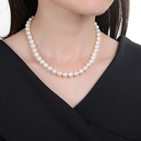 Natural Grade AAA+ Round White Cultured Freshwater Pearl Necklace, 8-9mm Pearl Strand, Length Selections: 16 inch/18 Inch