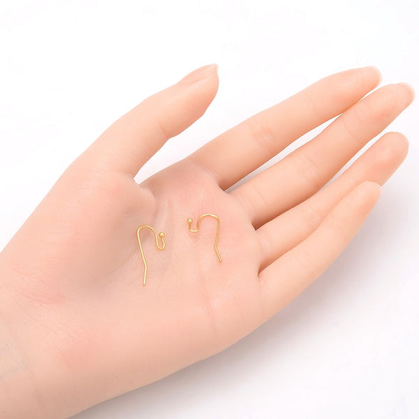 100pcs Ball End Fish Earring Hooks, 18K Yellow Gold Plated Brass, 0.75mm/21 Gauge, 20mm Long CF206-G