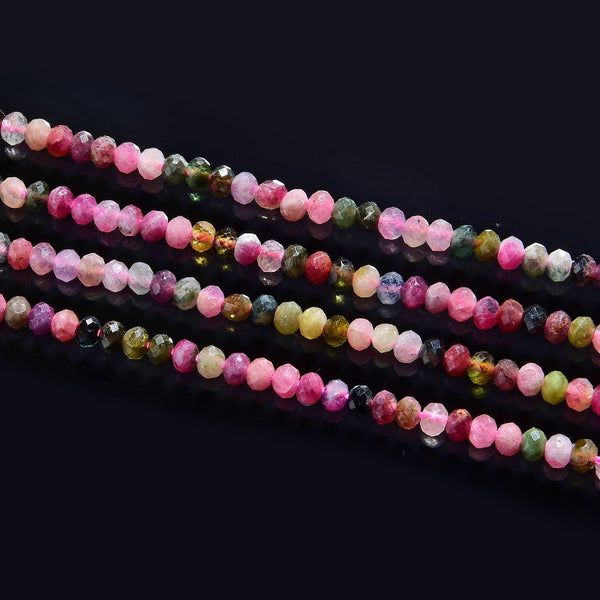Natural Pink Tourmaline Gemstone Tiny Small Faceted Rondelle Beads, 4x3mm, Hole ID 0.65mm, 15 Inch/1 Strand,  GK-B1