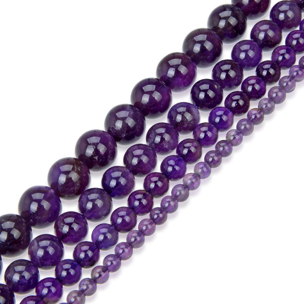 Natural Purple Amethyst Gemstone Round Beads, 15 Inch/1 Strand, Size Selections: 4mm/6mm/8mm/10mm