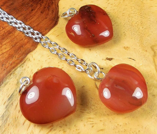 1pc You Are My Only Love Necklace, Natural Carnelian Red Agate Gemstone Large Heart Pendant, 18 Inch Surgical Stainless Steel Chain, GGP8-10