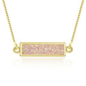 1pc Natural Druzy Crystal Pendant Necklace, Clear AB Bar Gemstone Pendant, 18 inch Gold Plated Stainless Steel Chain, GGP24-5