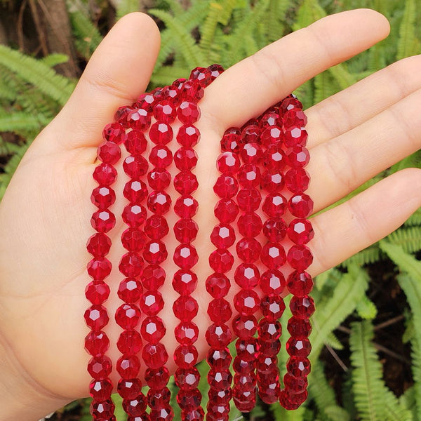 140pcs Creative Club Faceted Round Crystal Glass Beads, Siam Red, 8mm, Hole ID 1mm, CC2R805