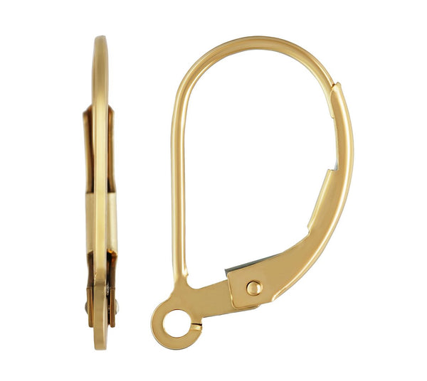 2pcs Real 1/20 14K Gold Filled Strong Leverback Earring Hooks, Open Ring, 16x10mm, JK1-G