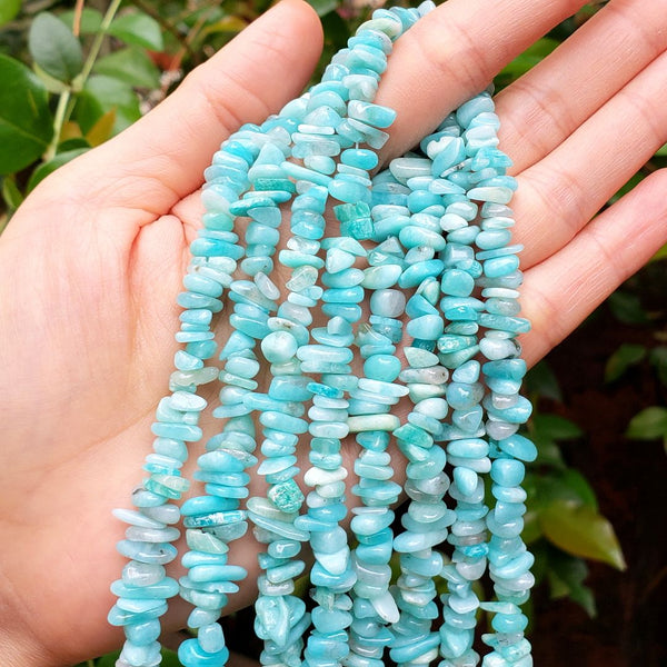 Natural Blue Amazonite Gemstones Chip Beads, Free Form, 5mm-8mm, Hole ID 1mm, 1 Strand/31 Inch, GZ1-30