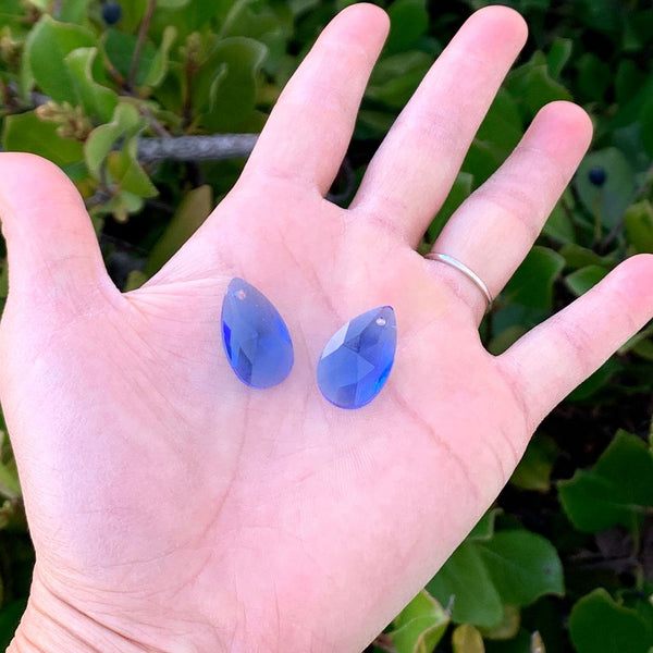 20pcs Creative Club Faceted Crystal Glass Pear Chandelier Pendant Drops, December Light Blue Birthstone, 22x13mm Large, Hole ID 1mm, CCE-14