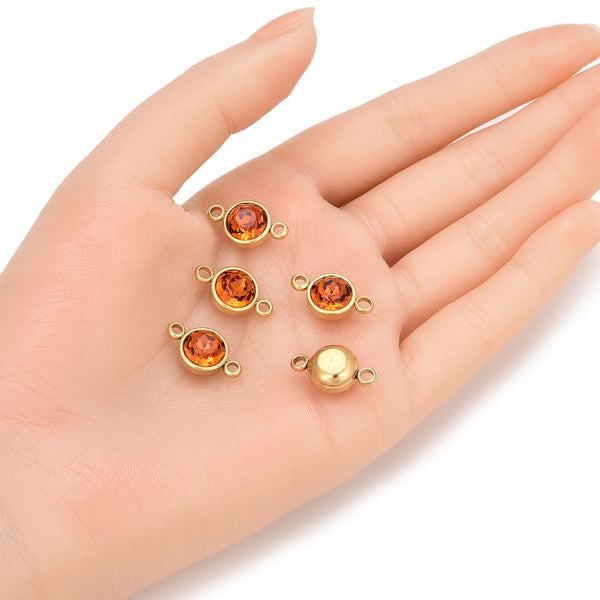 10pcs Grade A November Topaz Yellow Birthstone Links, 18K Yellow Gold Plated Stainless Steel, Tarnish Resistant, 10mm, CCP37-11